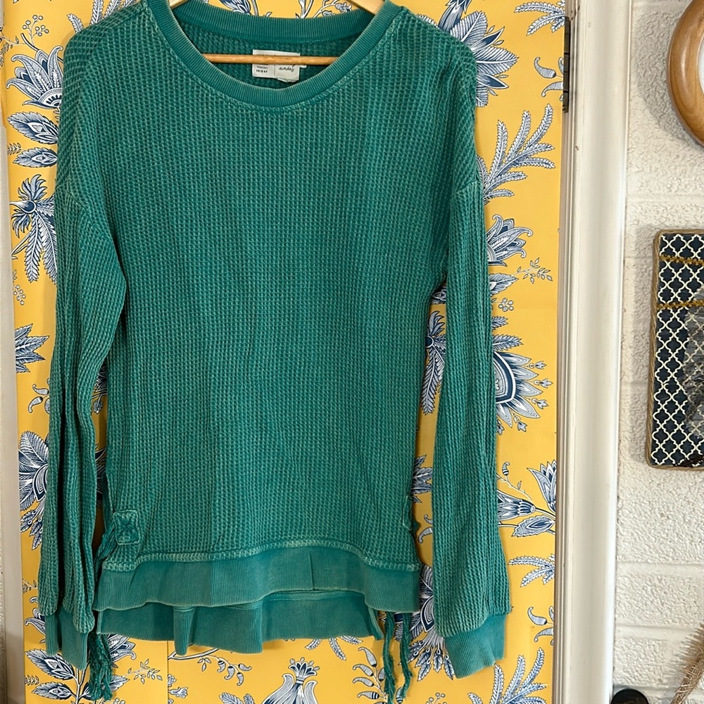 ANTHROPOLOGIE SATURDAY SUNDAY XS faded look green thermal with tie sides